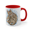 Cute Bengal Cat Watercolor Blue Accent Coffee Mug 11Oz