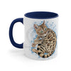 Cute Bengal Cat Watercolor Blue Accent Coffee Mug 11Oz