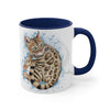 Cute Bengal Cat Watercolor Blue Accent Coffee Mug 11Oz