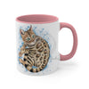 Cute Bengal Cat Watercolor Blue Accent Coffee Mug 11Oz