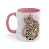 Cute Bengal Cat Watercolor Pink Accent Coffee Mug 11Oz /