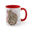 Cute Bengal Cat Watercolor Pink Accent Coffee Mug 11Oz