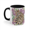 Cute Bengal Cat Watercolor Pink Roses Accent Coffee Mug 11Oz