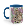 Cute Bengal Cat Watercolor Pink Roses Accent Coffee Mug 11Oz