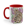 Cute Bengal Cat Watercolor Pink Roses Accent Coffee Mug 11Oz