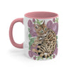 Cute Bengal Cat Watercolor Pink Roses Accent Coffee Mug 11Oz /