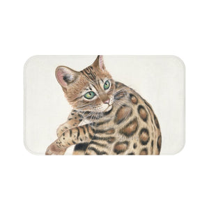 Cute Bengal Kitten Cat Watercolor Art White Bath Mat 34 × 21 Home Decor