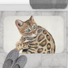 Cute Bengal Kitten Cat Watercolor Art White Bath Mat Home Decor