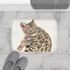 Cute Bengal Kitten Cat Watercolor Art White Bath Mat Home Decor
