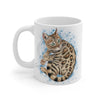 Cute Bengal Kitten Cat Watercolor Art White Blue Splash Mug 11Oz