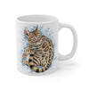 Cute Bengal Kitten Cat Watercolor Art White Blue Splash Mug 11Oz