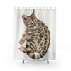 Cute Bengal Kitten Cat Watercolor Art White Shower Curtain 71 × 74 Home Decor