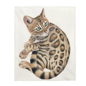 Cute Bengal Kitten Cat Watercolor Ivory Velveteen Plush Blanket 50 × 60 All Over Prints