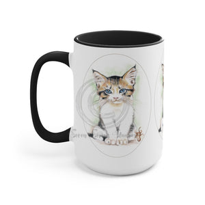 Cute Calico Tabby Kitten Cameo Watercolor Art Two-Tone Coffee Mugs 15Oz / Black Mug