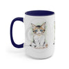 Cute Calico Tabby Kitten Cameo Watercolor Art Two-Tone Coffee Mugs 15Oz / Blue Mug