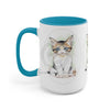Cute Calico Tabby Kitten Cameo Watercolor Art Two-Tone Coffee Mugs 15Oz / Light Blue Mug