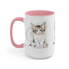 Cute Calico Tabby Kitten Cameo Watercolor Art Two-Tone Coffee Mugs 15Oz / Pink Mug