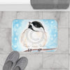 Cute Chickadee Bird Blue Watercolor Art Bath Mat Home Decor