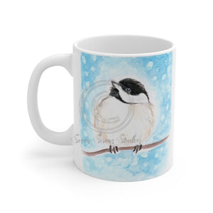 Cute Chickadee Bird Blue Watercolor Art Mug 11Oz