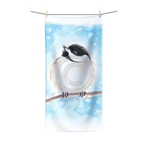 Cute Chickadee Bird Blue Watercolor Art Polycotton Towel 36 × 72 Home Decor