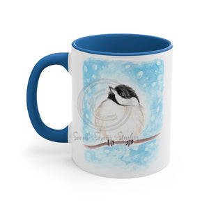 Cute Chickadee Bird Blue Watercolor On White Art Accent Coffee Mug 11Oz /