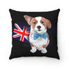Cute Corgi Dog English Flag Art Black Square Pillow Home Decor