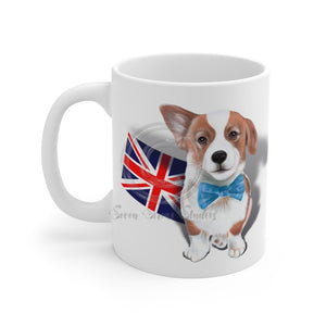 Cute Corgi Dog English Flag Art Mug 11Oz