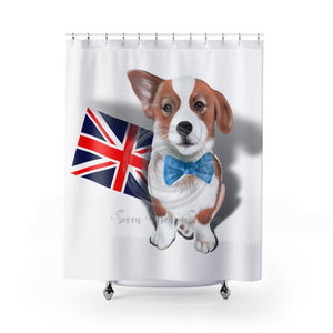 Cute Corgi Dog English Flag Art Shower Curtain 71 × 74 Home Decor