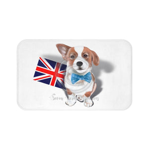 Cute Corgi Dog English Flag Art White Bath Mat 34 × 21 Home Decor