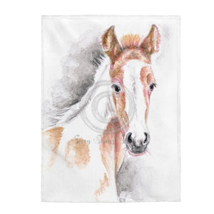 Cute Ginger Appaloosa Foal Horse Watercolor Art Velveteen Plush Blanket 60 × 80 All Over Prints