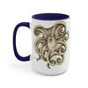 Cute Green Octopus Ink Art Two-Tone Coffee Mugs 15Oz / Blue Mug