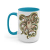 Cute Green Octopus Ink Art Two-Tone Coffee Mugs 15Oz / Light Blue Mug