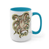 Cute Green Octopus Ink Art Two-Tone Coffee Mugs 15Oz Mug