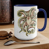 Cute Green Octopus Ink Art Two-Tone Coffee Mugs 15Oz Mug