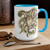 Cute Green Octopus Ink Art Two-Tone Coffee Mugs 15Oz Mug