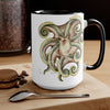 Cute Green Octopus Ink Art Two-Tone Coffee Mugs 15Oz Mug