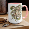 Cute Green Octopus Ink Art Two-Tone Coffee Mugs 15Oz Mug