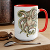 Cute Green Octopus Ink Art Two-Tone Coffee Mugs 15Oz Mug