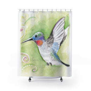 Cute Hummingbird Watercolor Art Shower Curtain 71 × 74 Home Decor