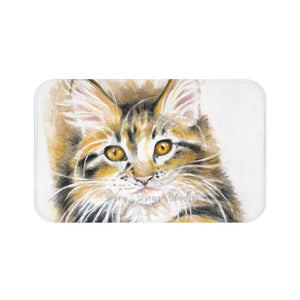 Cute Maine Coon Calico Kitten Watercolor Art Bath Mat 34 × 21 Home Decor
