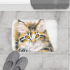 Cute Maine Coon Calico Kitten Watercolor Art Bath Mat Home Decor