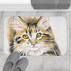 Cute Maine Coon Calico Kitten Watercolor Art Bath Mat Home Decor
