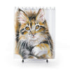 Cute Maine Coon Calico Kitten Watercolor Shower Curtain 71 × 74 Home Decor