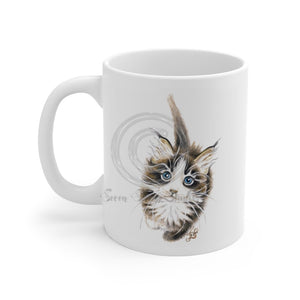 Cute Maine Coon Cat Watercolor Art Mug 11Oz