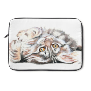 Cute Maine Coon Kitten Play Watercolor Laptop Sleeve 13