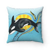 Cute Orca Whale Blue Sun Ink Art Square Pillow 14X14 Home Decor