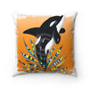Cute Orca Whale Doodle Orange Ink Art Square Pillow 14X14 Home Decor