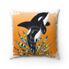 Cute Orca Whale Doodle Orange Ink Art Square Pillow Home Decor