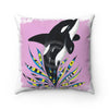 Cute Orca Whale Doodle Pink Ink Art Square Pillow 14X14 Home Decor