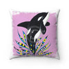 Cute Orca Whale Doodle Pink Ink Art Square Pillow Home Decor